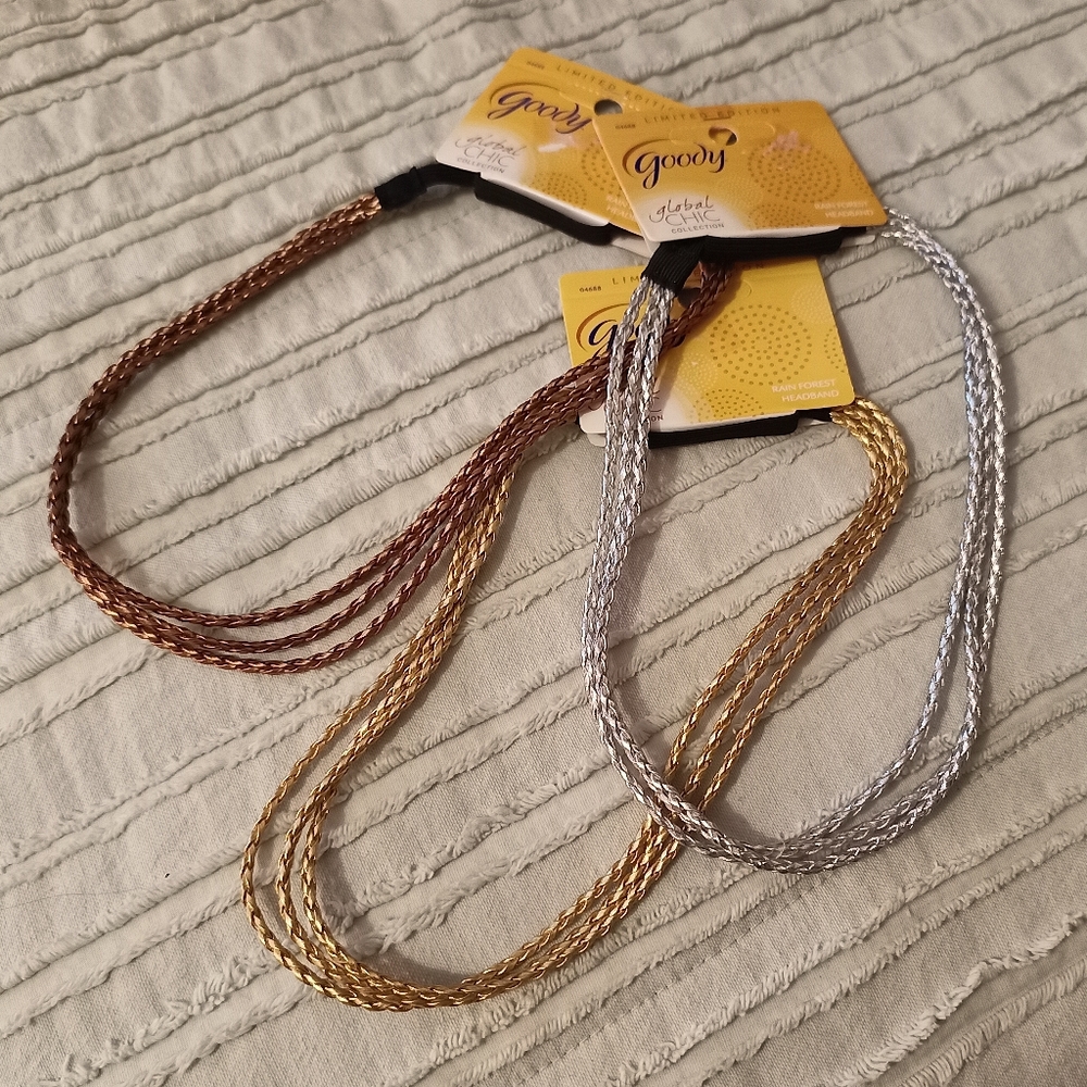 Goody Global Chic Rain Forest Headband | 3 pcs, metallic, gold, silver, bronze